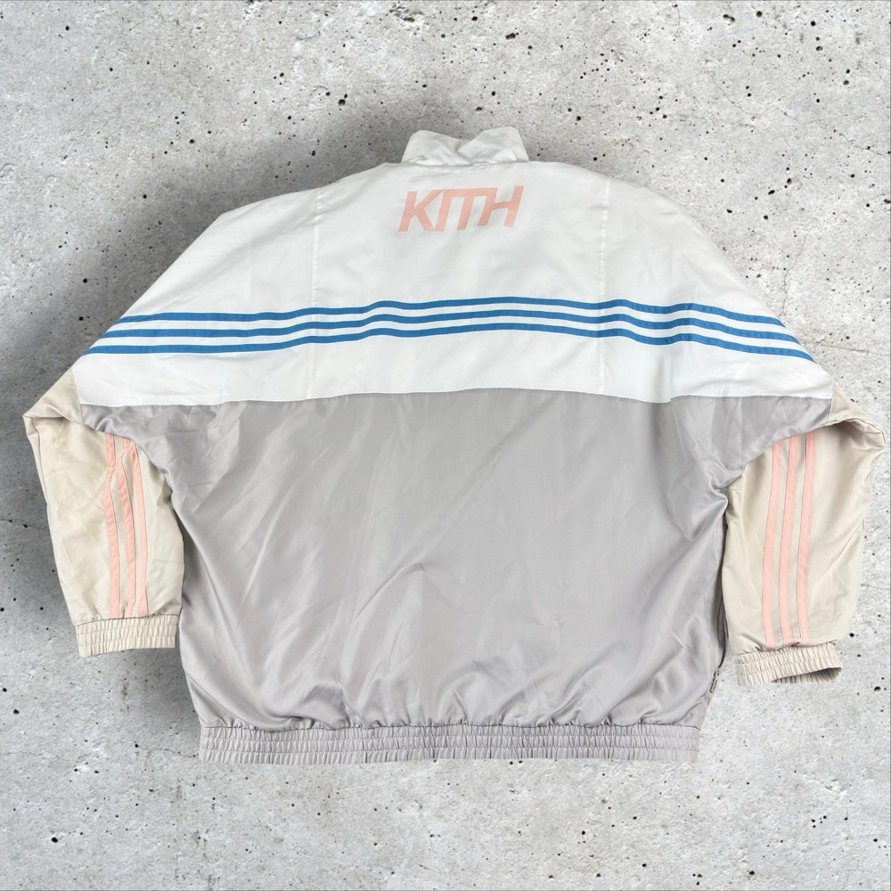 Adidas KITH Track Windbreaker Jacket Size L‎ Oversized White Three Stipe Pastel